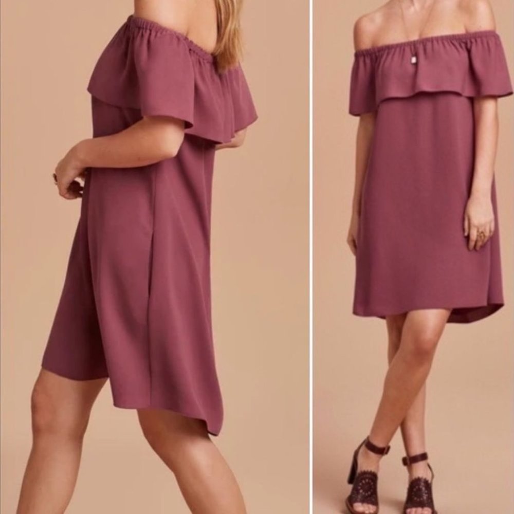 Aritzia Wilfred Neufchâtel Off Shoulder Ruffle Dress Red Mini Dress - Picture 5 of 16
